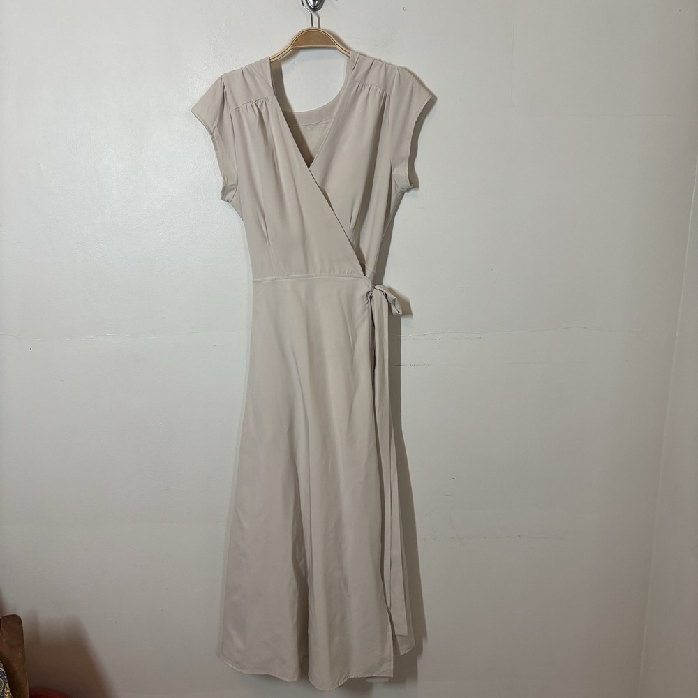 WAYRE Roma Reversible Midi Wrap Dress Cream EUC XL Quiet Luxury Sustainable